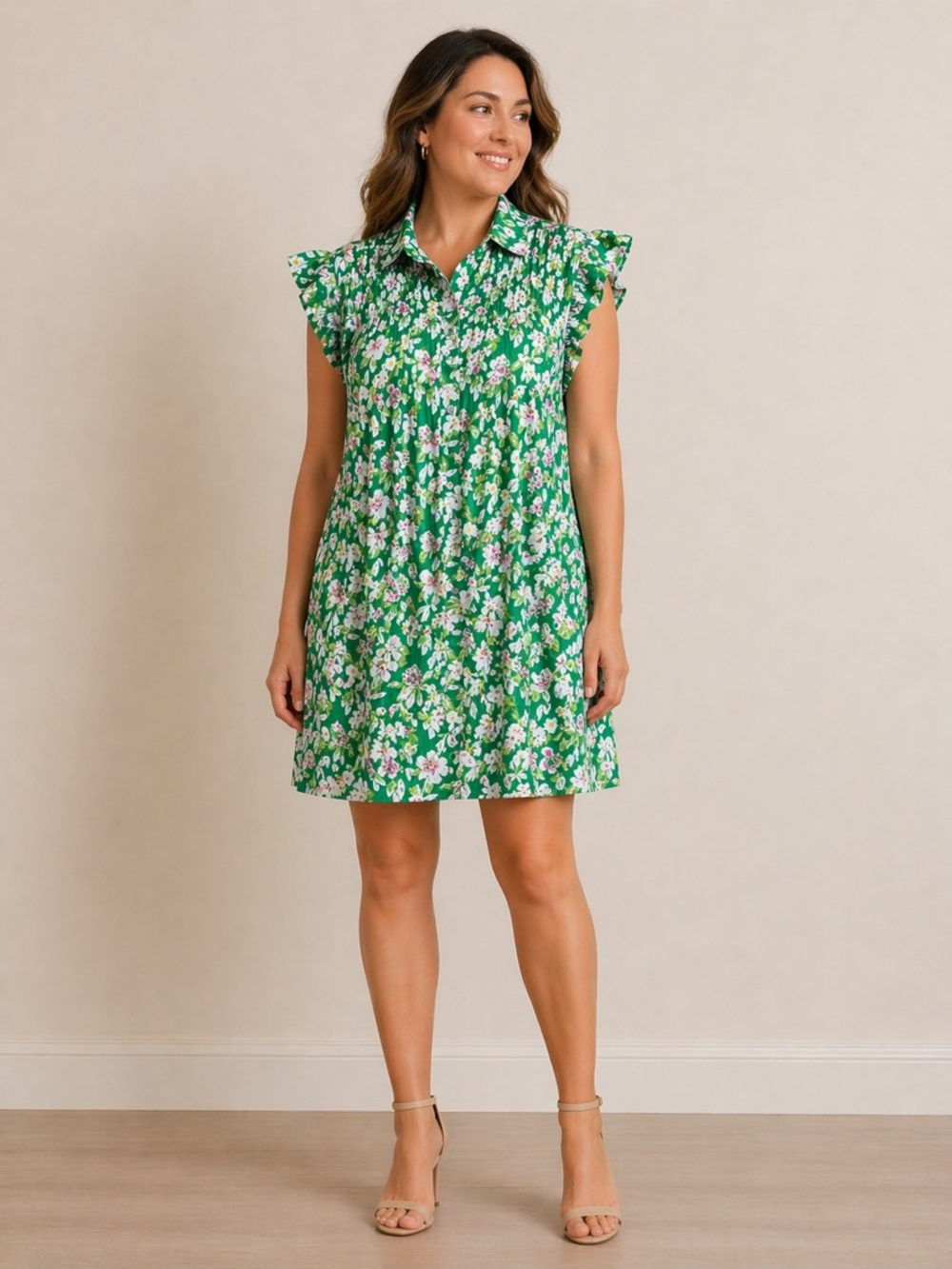 FATE 100% Cotton Lightweight flutter Sleeve Button Up Dress EUC Size L